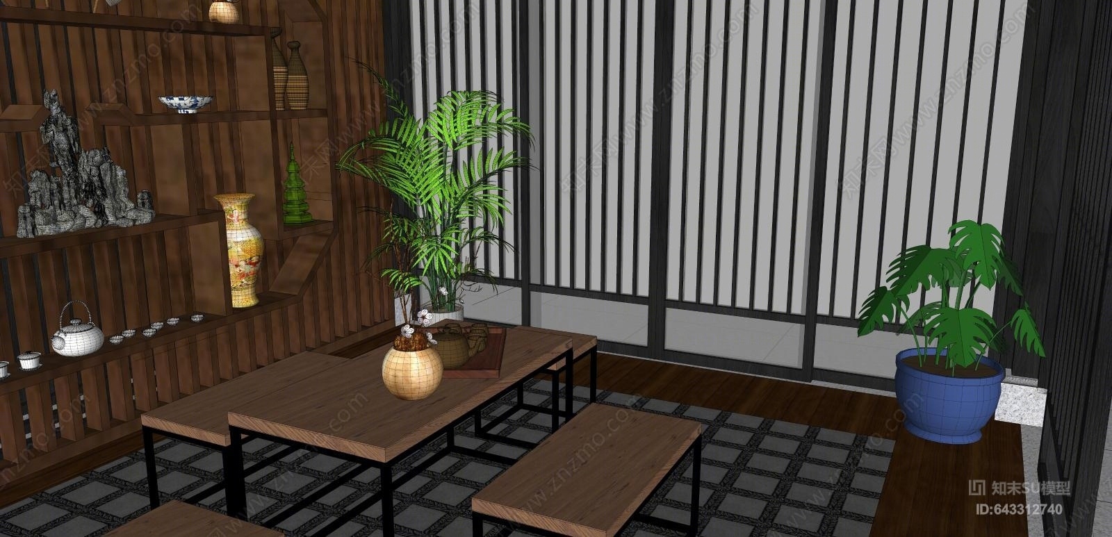 中式茶室SU模型下载【ID:643312740】