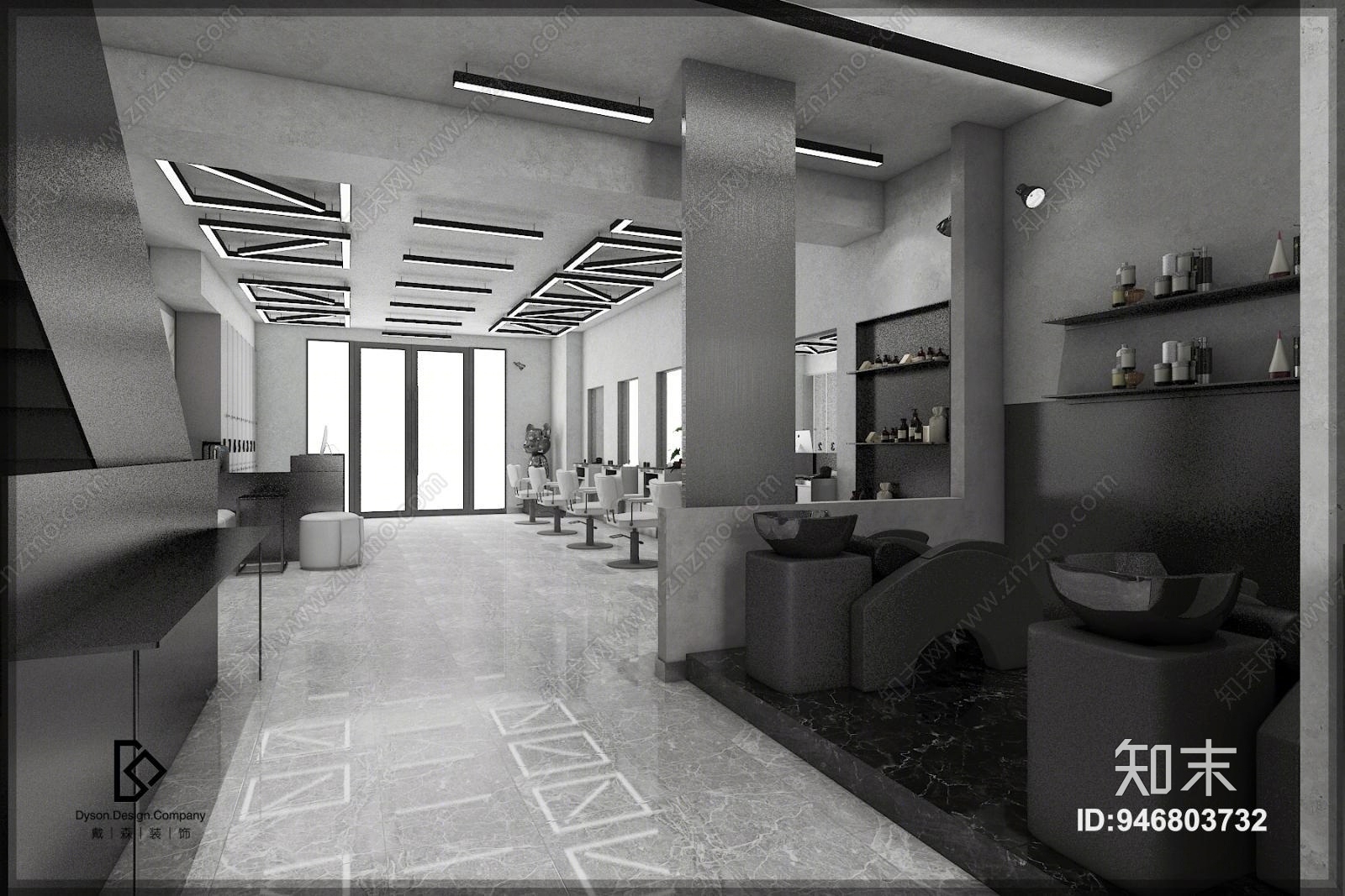 工业风黑白色调美发店3D模型下载【ID:946803732】