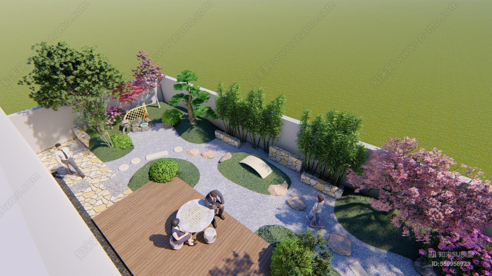 日式风格庭院景观设计SU模型下载【ID:550956923】