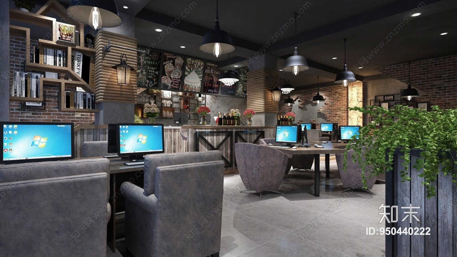 工业风网咖空间3D模型下载【ID:950440222】