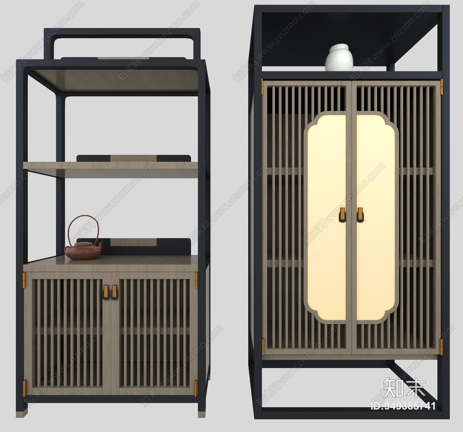 中式家具博古架3D模型下载【ID:949385741】