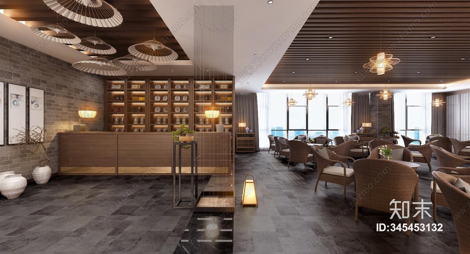 中式茶餐厅3D模型下载【ID:345453132】