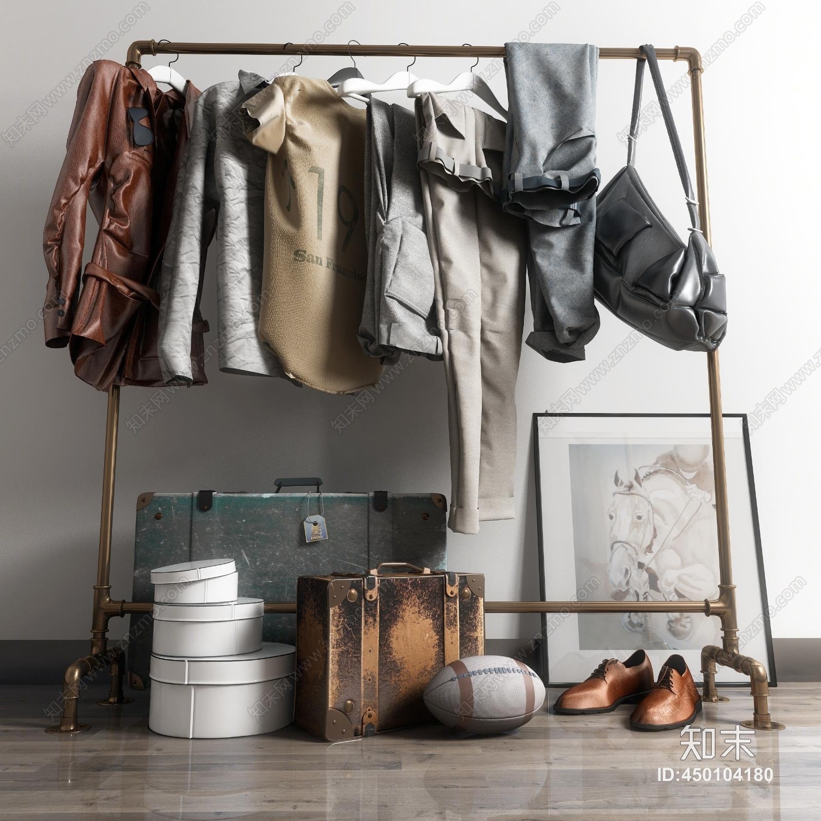 现代衣服衣架组合3D模型下载【ID:450104180】