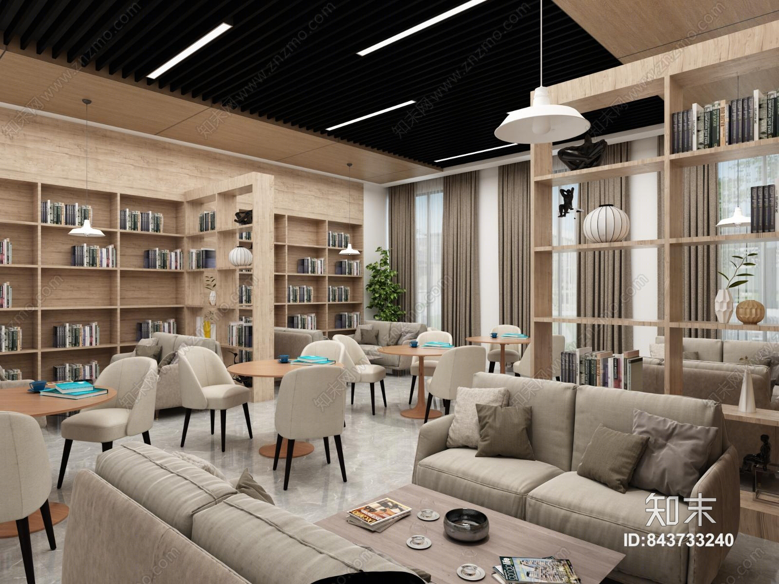 现代简约图书馆3D模型下载【ID:843733240】