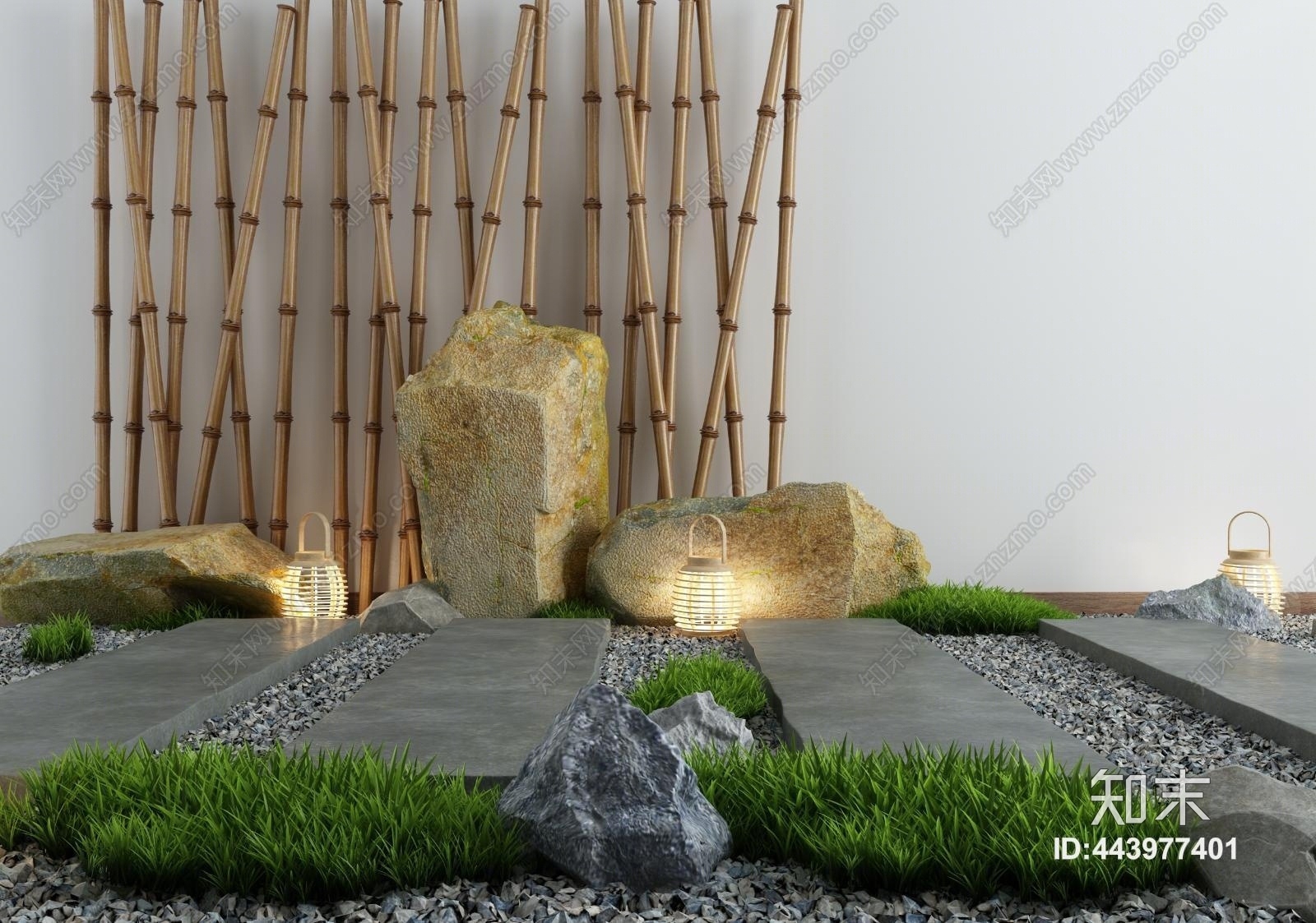 新中式庭院假山3D模型下载【ID:443977401】