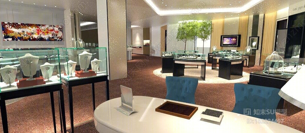 现代风格珠宝展厅SU模型下载【ID:152224407】