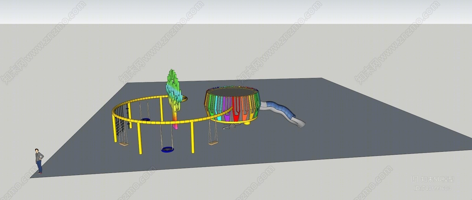 新中式小区儿童器材SU模型下载【ID:748099683】