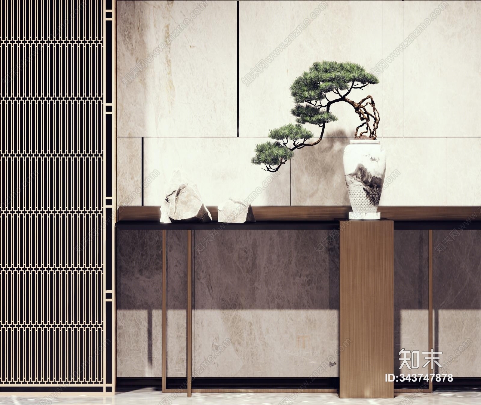 新中式盆景3D模型下载【ID:343747878】