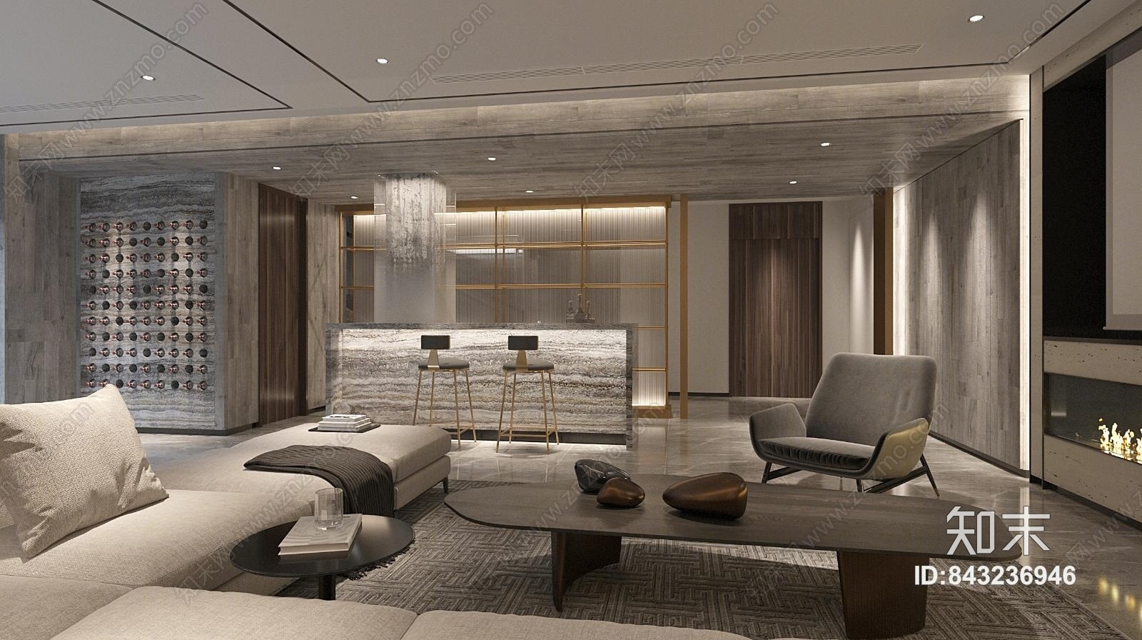现代影视室3D模型下载【ID:843236946】