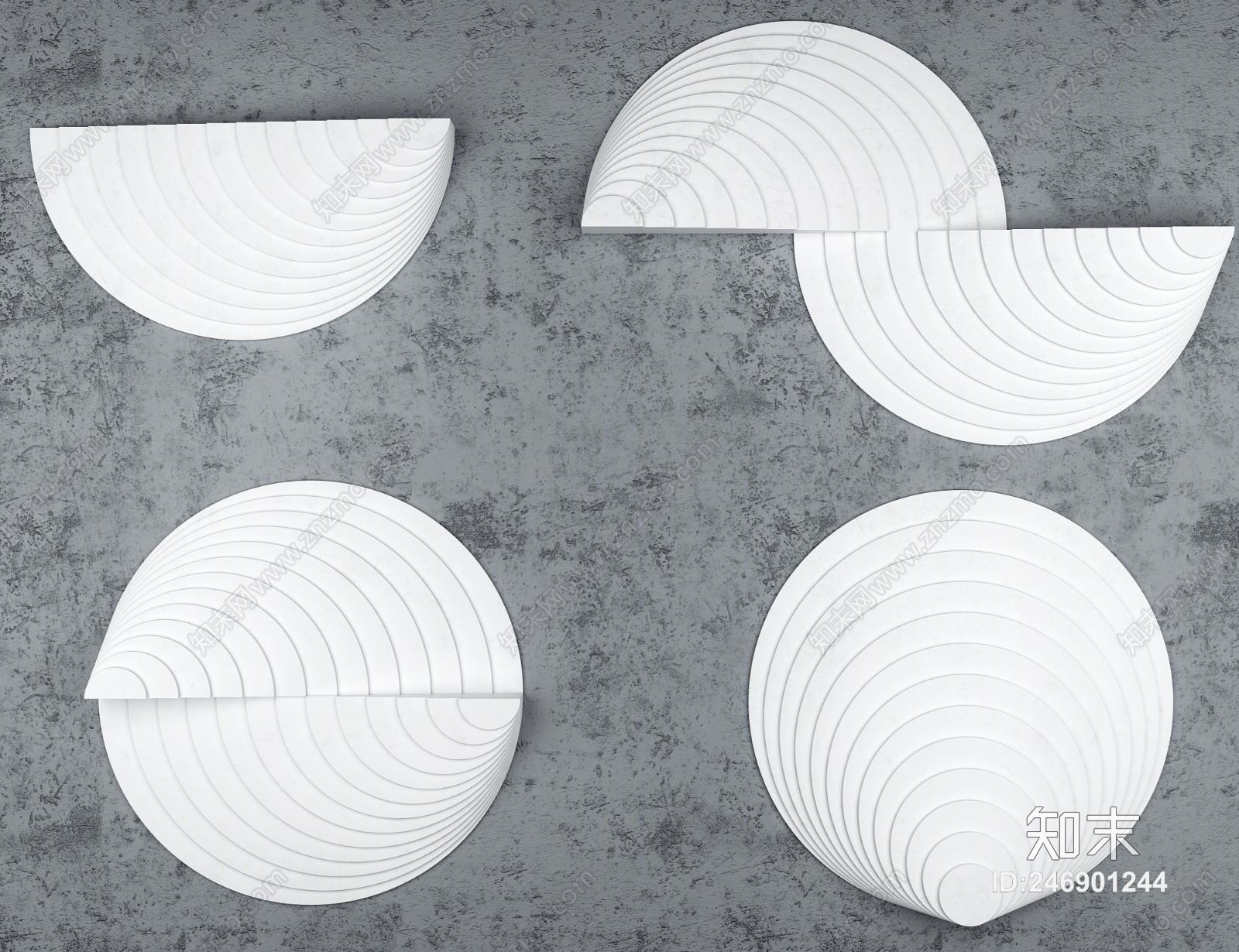现代圆形拼接墙面饰品挂饰3D模型下载【ID:246901244】