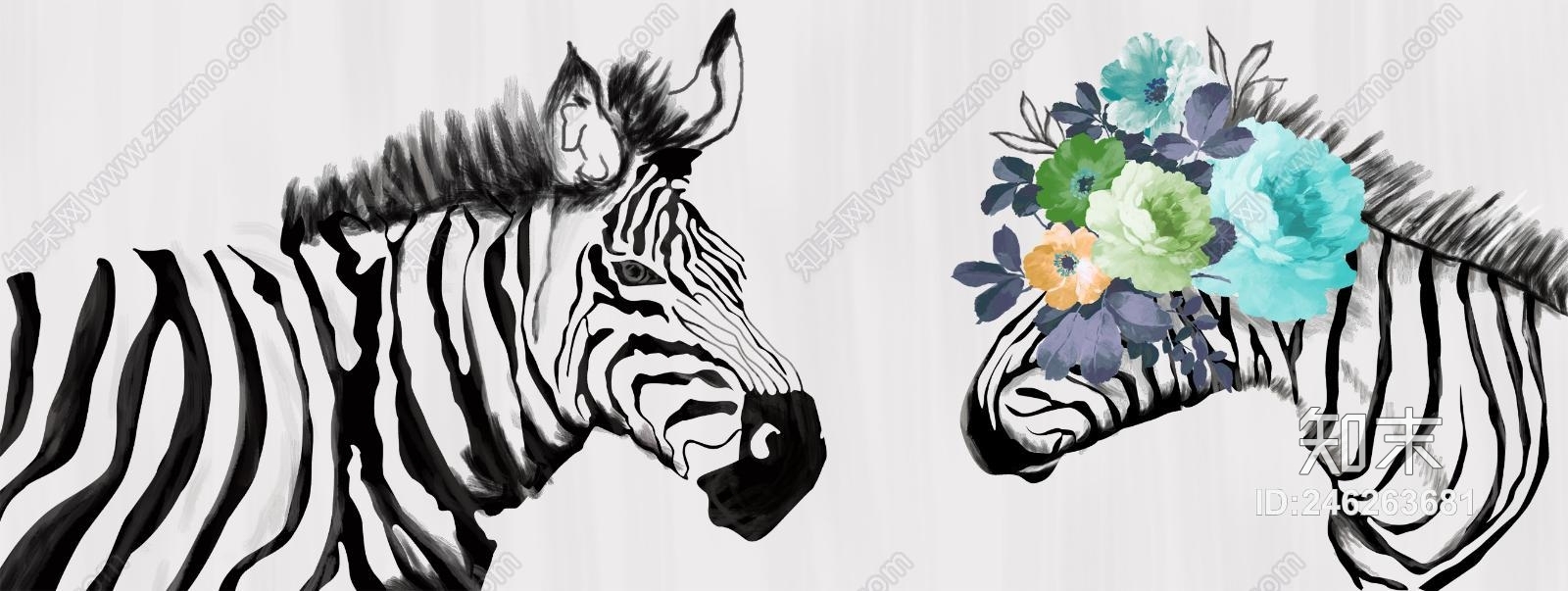 北欧现代动物黑白艺术壁画贴图下载