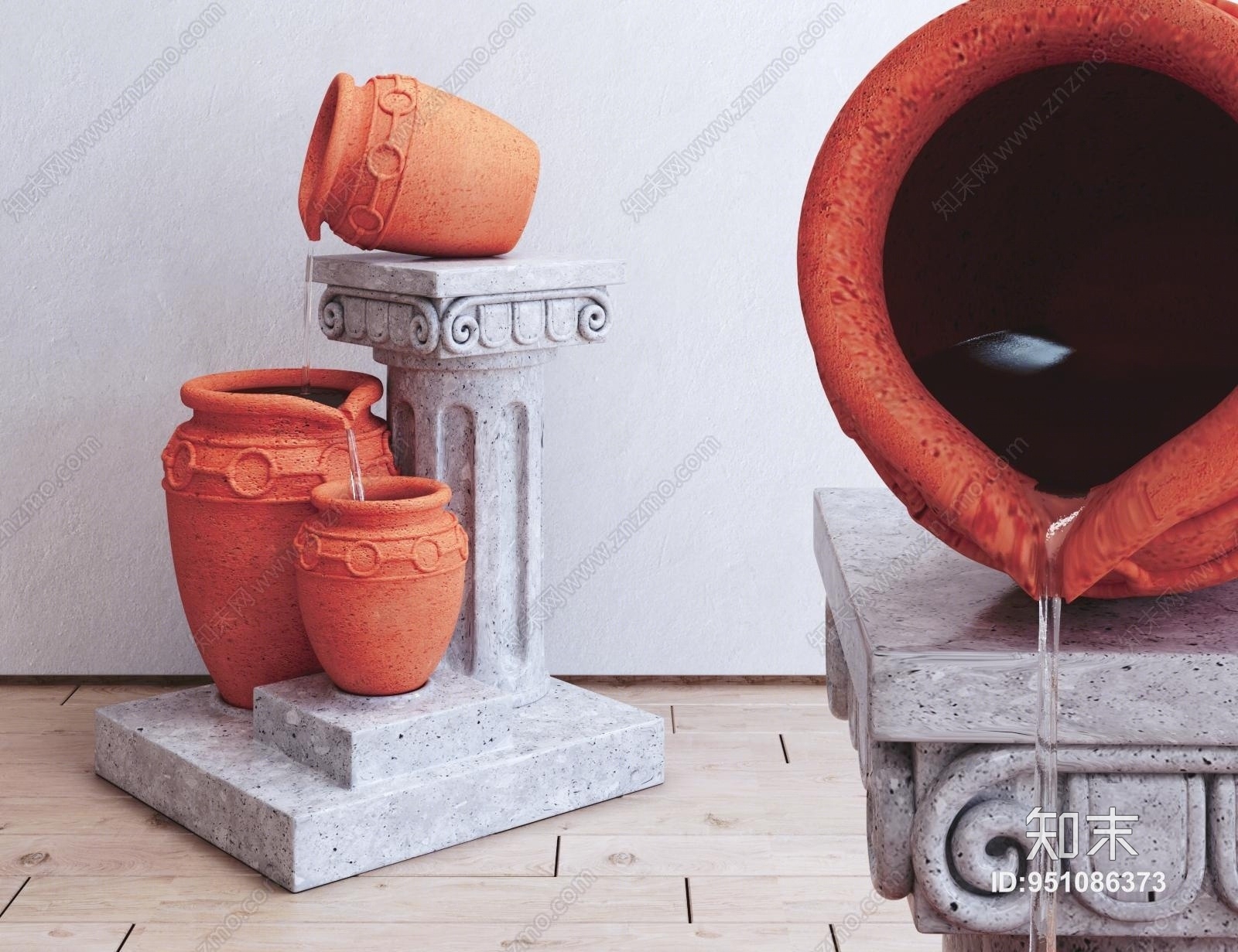 现代景观小品跌水池3D模型下载【ID:951086373】