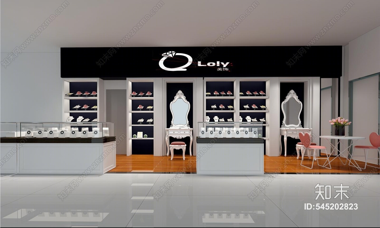 现代珠宝首饰展柜3D模型下载【ID:545202823】