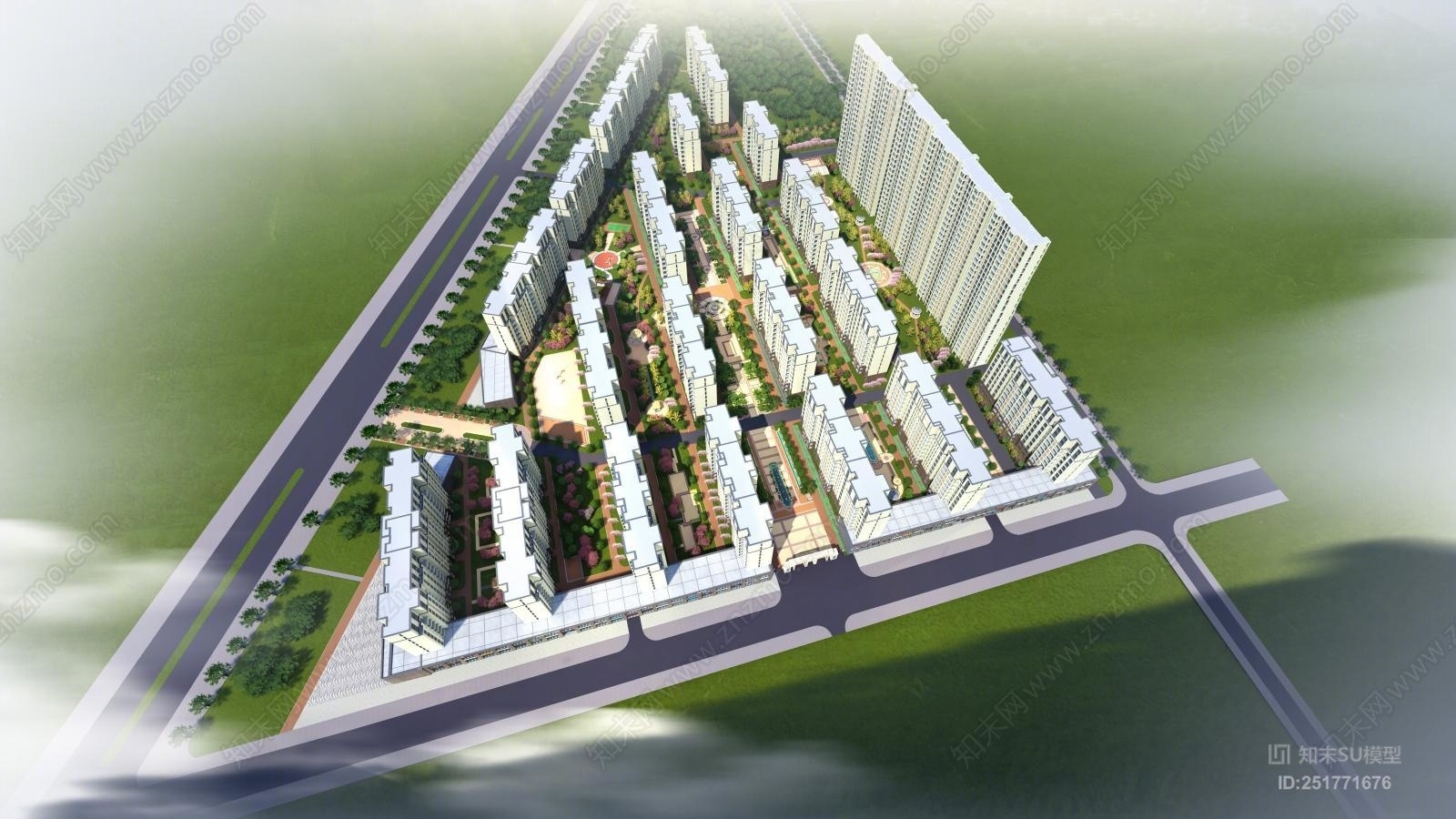 欧式风格多层住宅SU模型下载【ID:251771676】