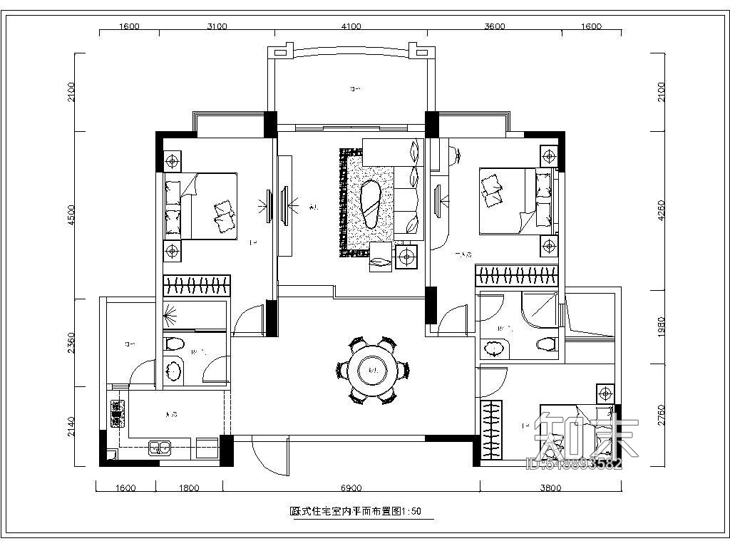 家装跃式住宅室内装修CAD施工图cad施工图下载【ID:548893582】