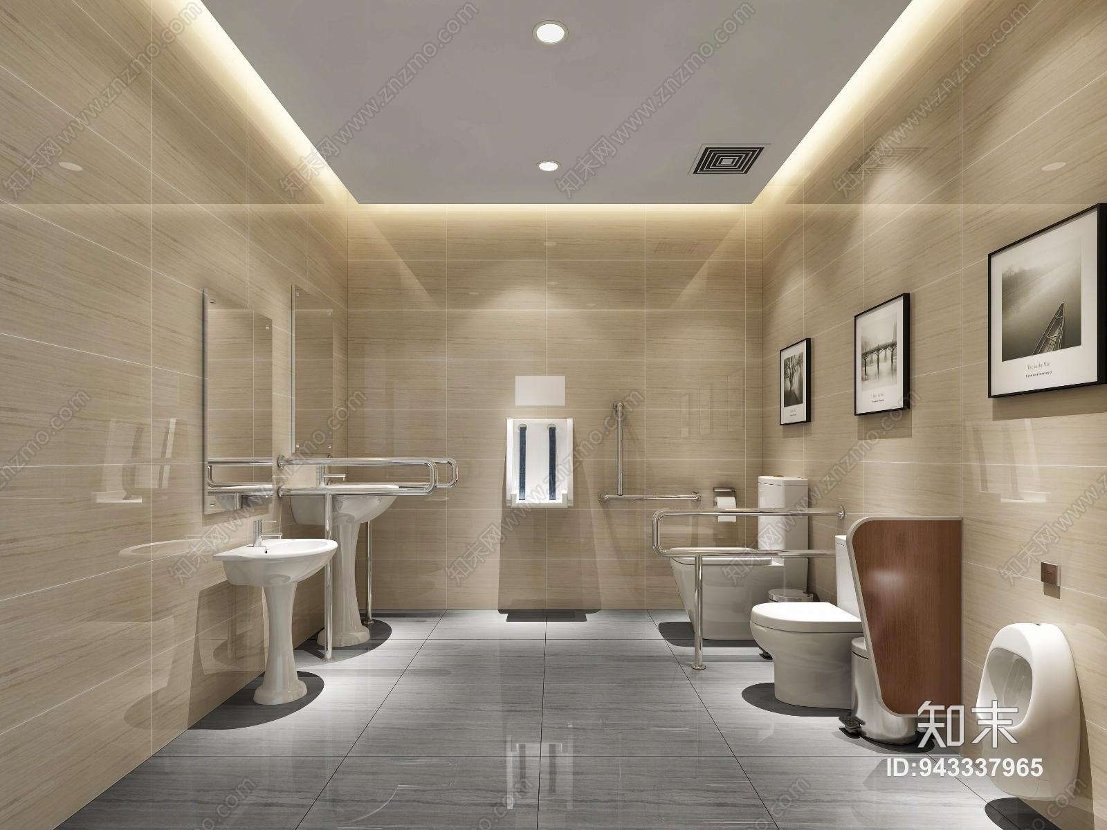 现代风格残疾人卫生间3D模型下载【ID:943337965】