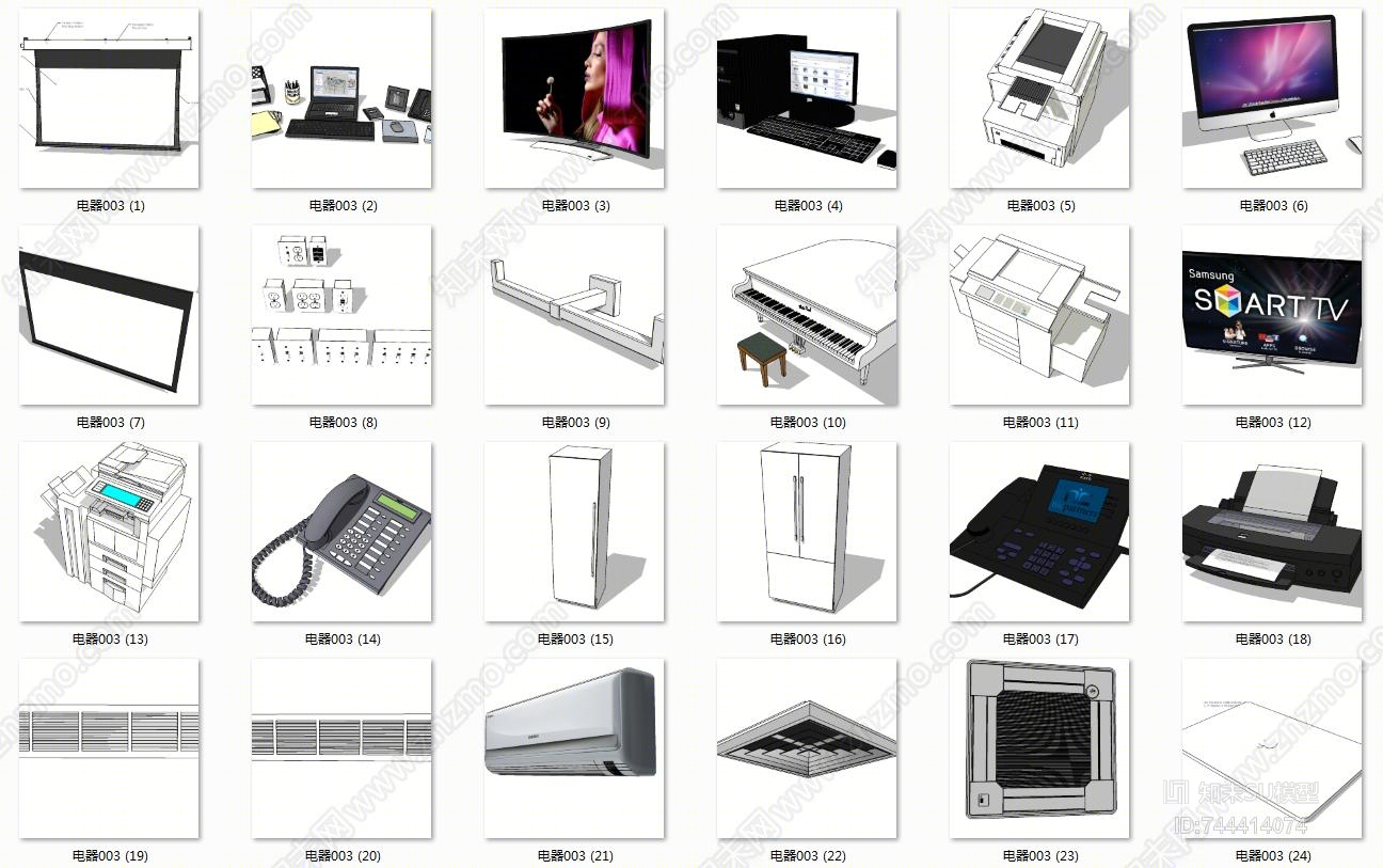 现代风格家用电器组合SU模型下载【ID:744414074】