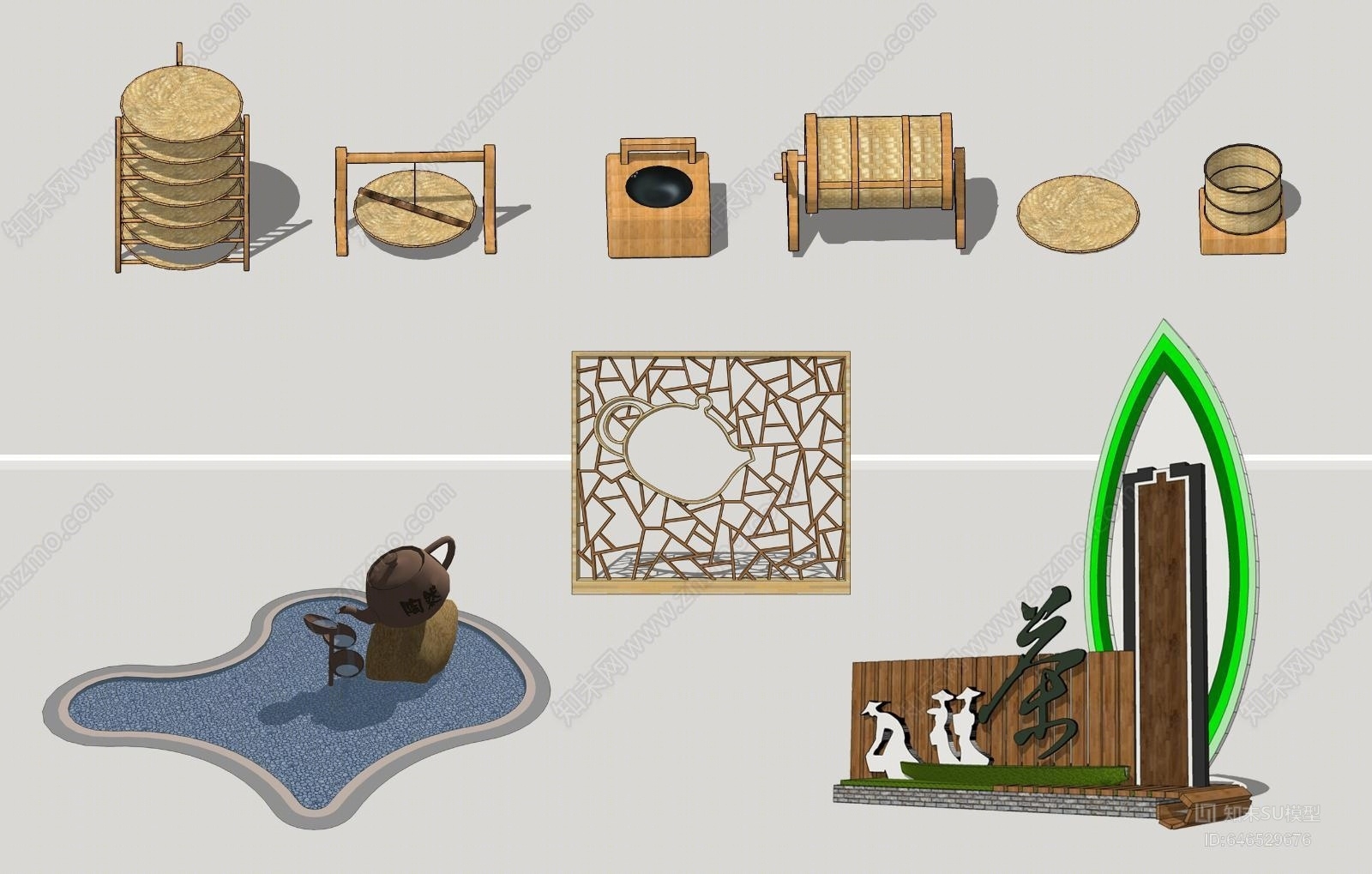 中式茶文化主题设施SU模型下载【ID:646529676】
