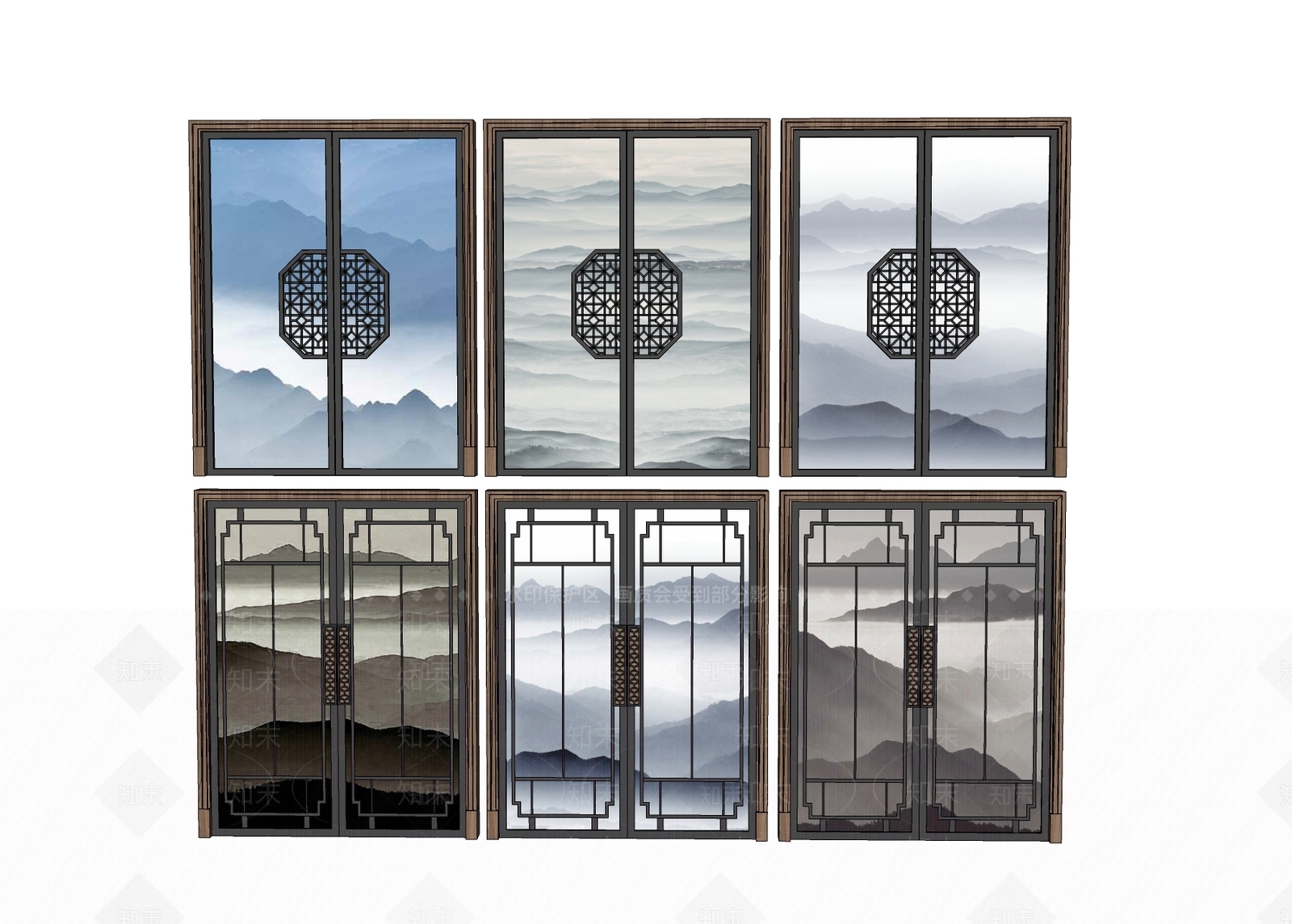 中式移门滑门SU模型下载【ID:233575221】