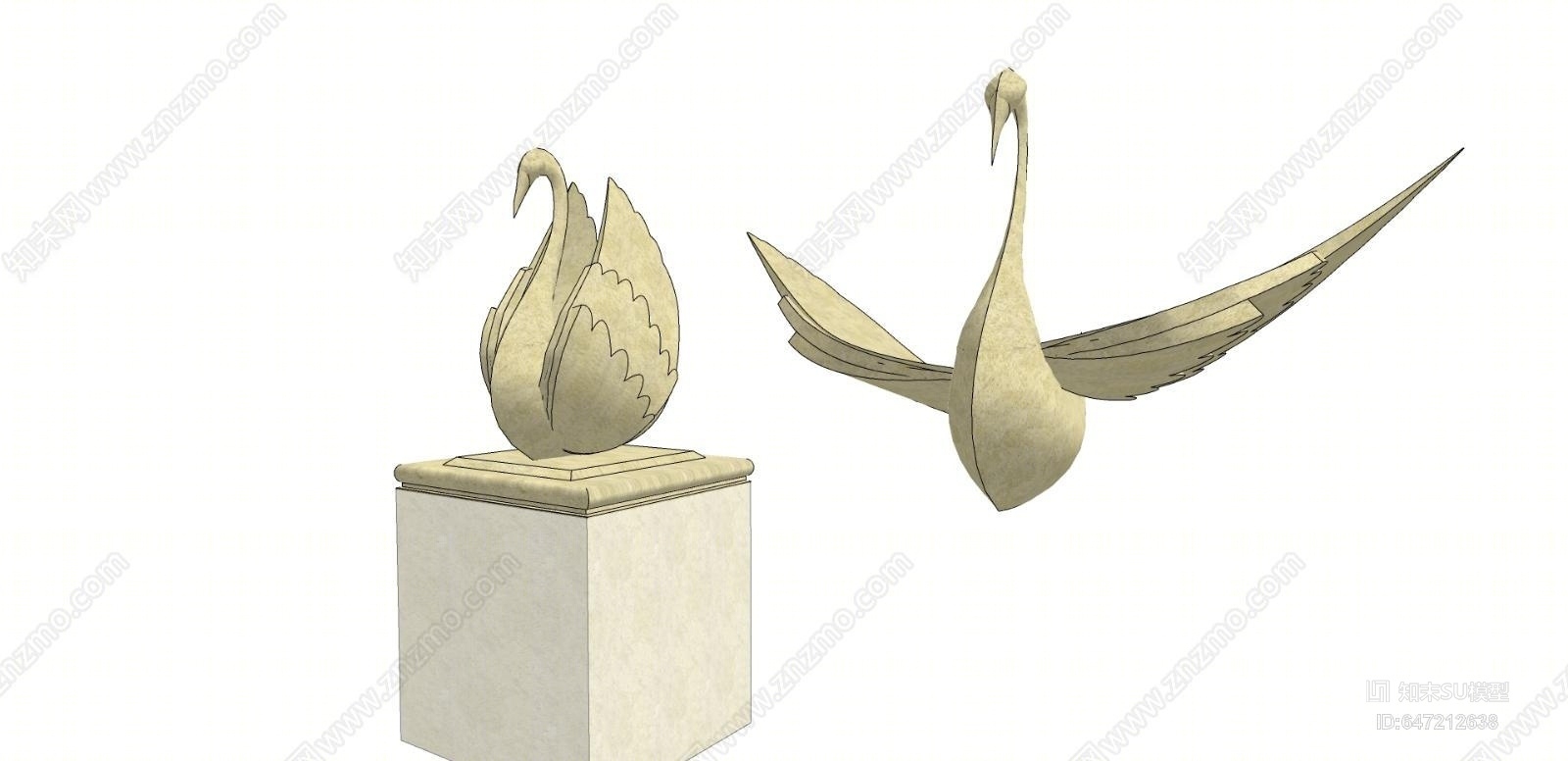 现代天鹅雕塑SU模型下载【ID:647212638】