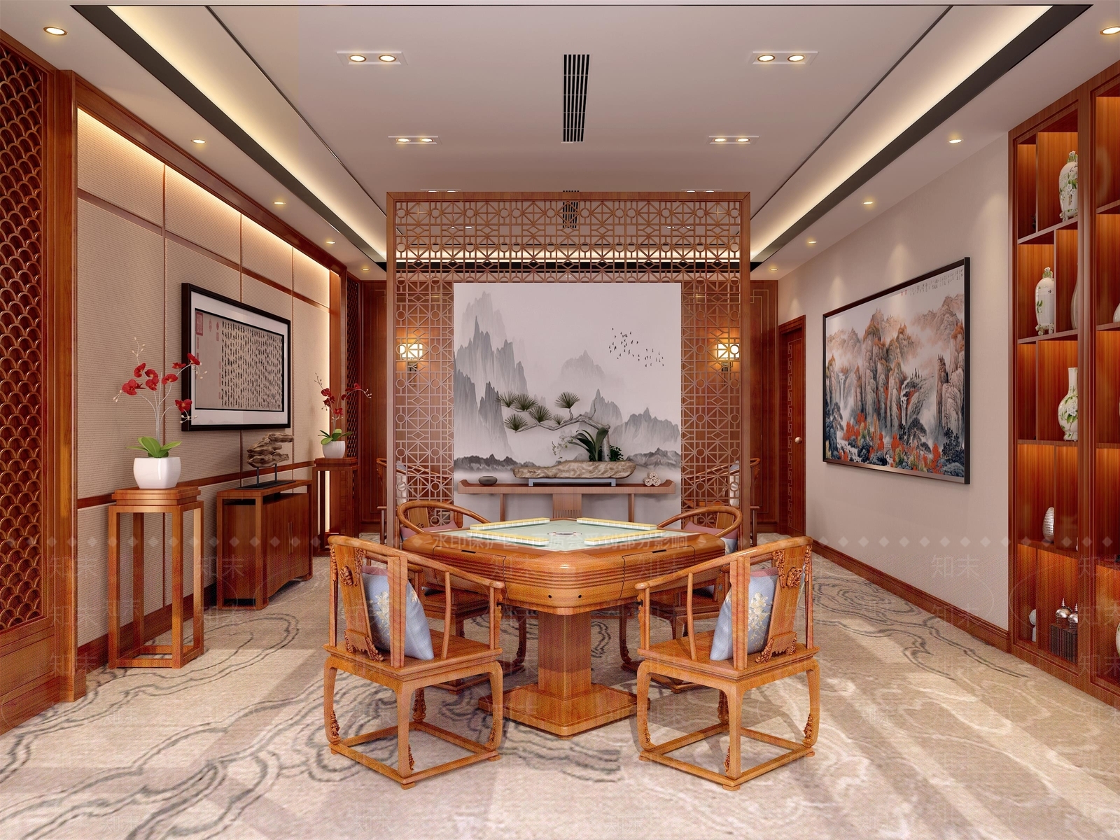 新中式棋牌室3D模型下载【ID:832286090】