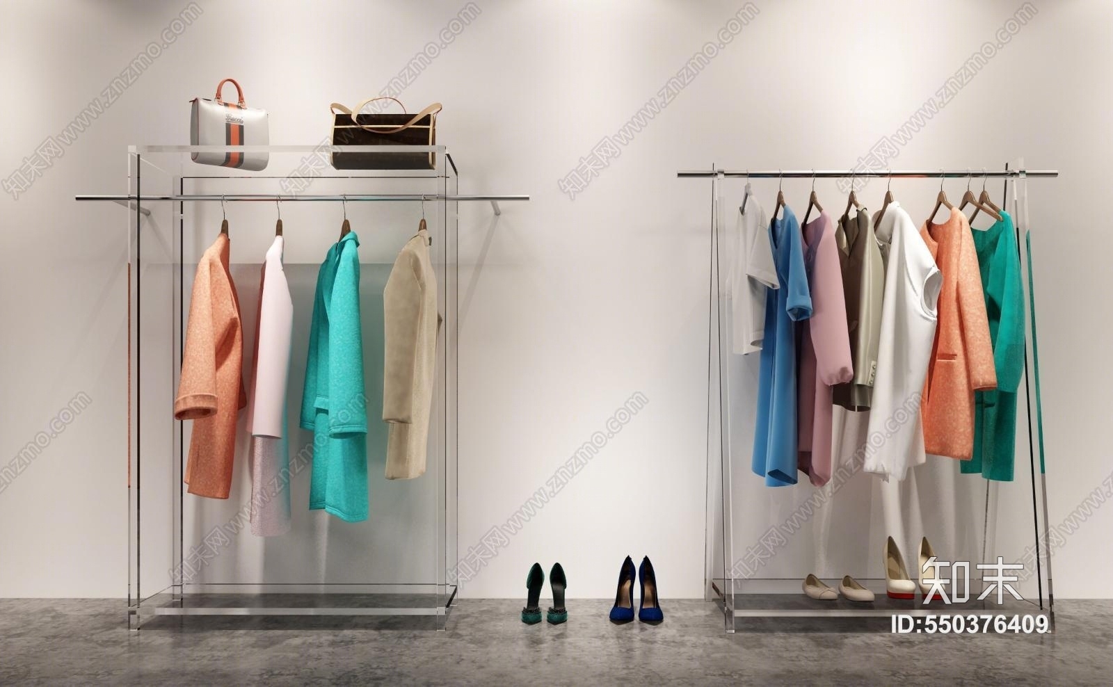 现代女装货架3D模型下载【ID:550376409】