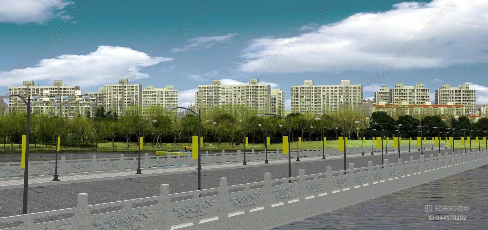 中式跨河大桥SU模型下载【ID:944578292】