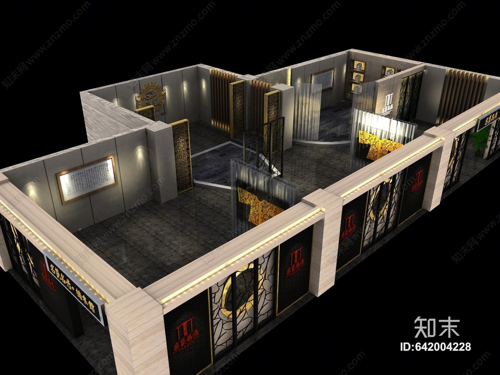 新中式名艺名居中式红木家具专卖店3D模型下载【ID:642004228】