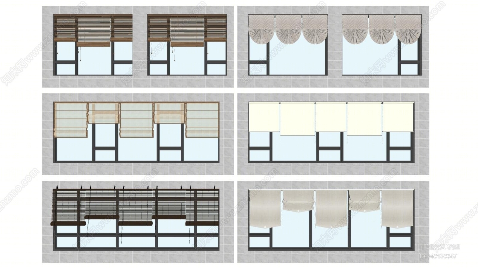 现代落地窗窗帘组合SU模型下载【ID:945135347】
