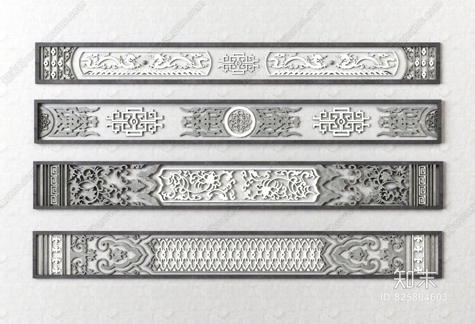 中式建筑雕花花格墙面装饰3D模型下载【ID:825804603】