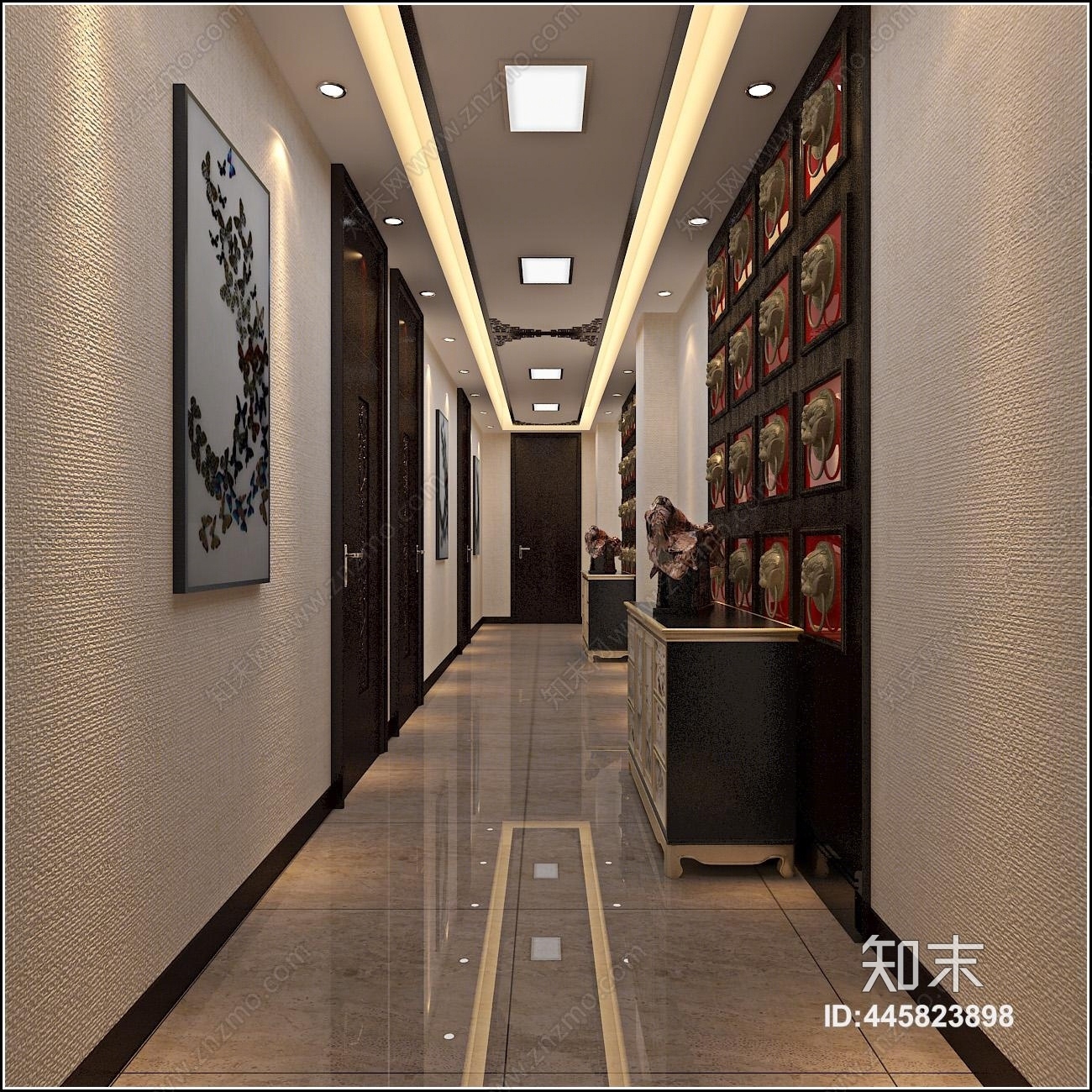 中式饭店过道装饰画3D模型下载【ID:445823898】