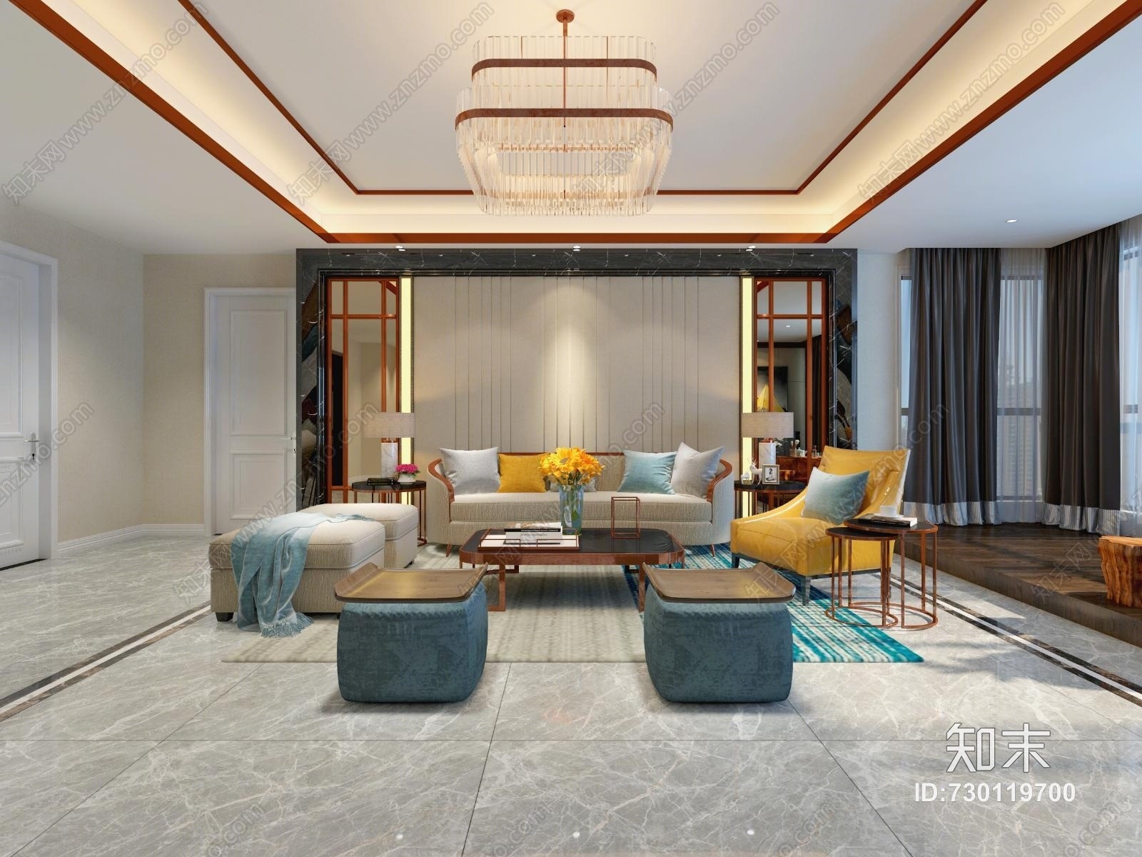 后现代港式客厅效果图3D模型下载【ID:730119700】