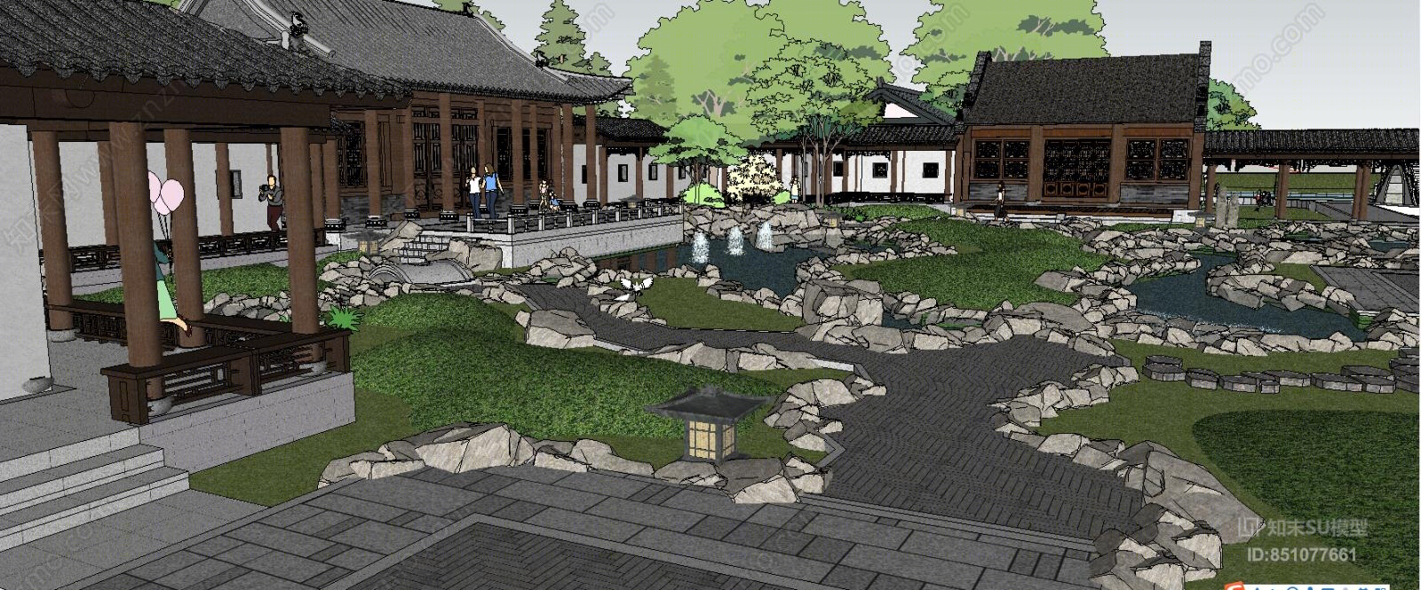 中式园林景观SU模型下载【ID:851077661】_知末su模型网