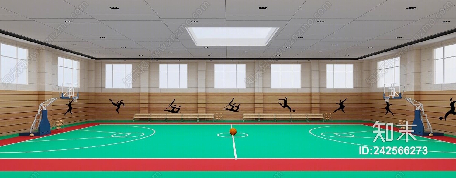 学校室内篮球场3D模型下载【ID:242566273】