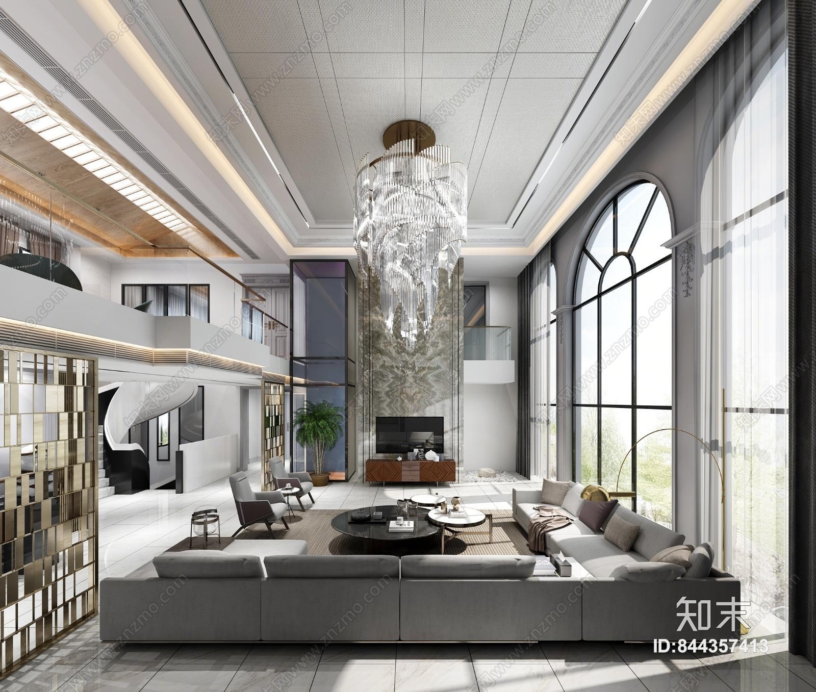 现代奢华中空别墅3D模型下载【ID:844357413】