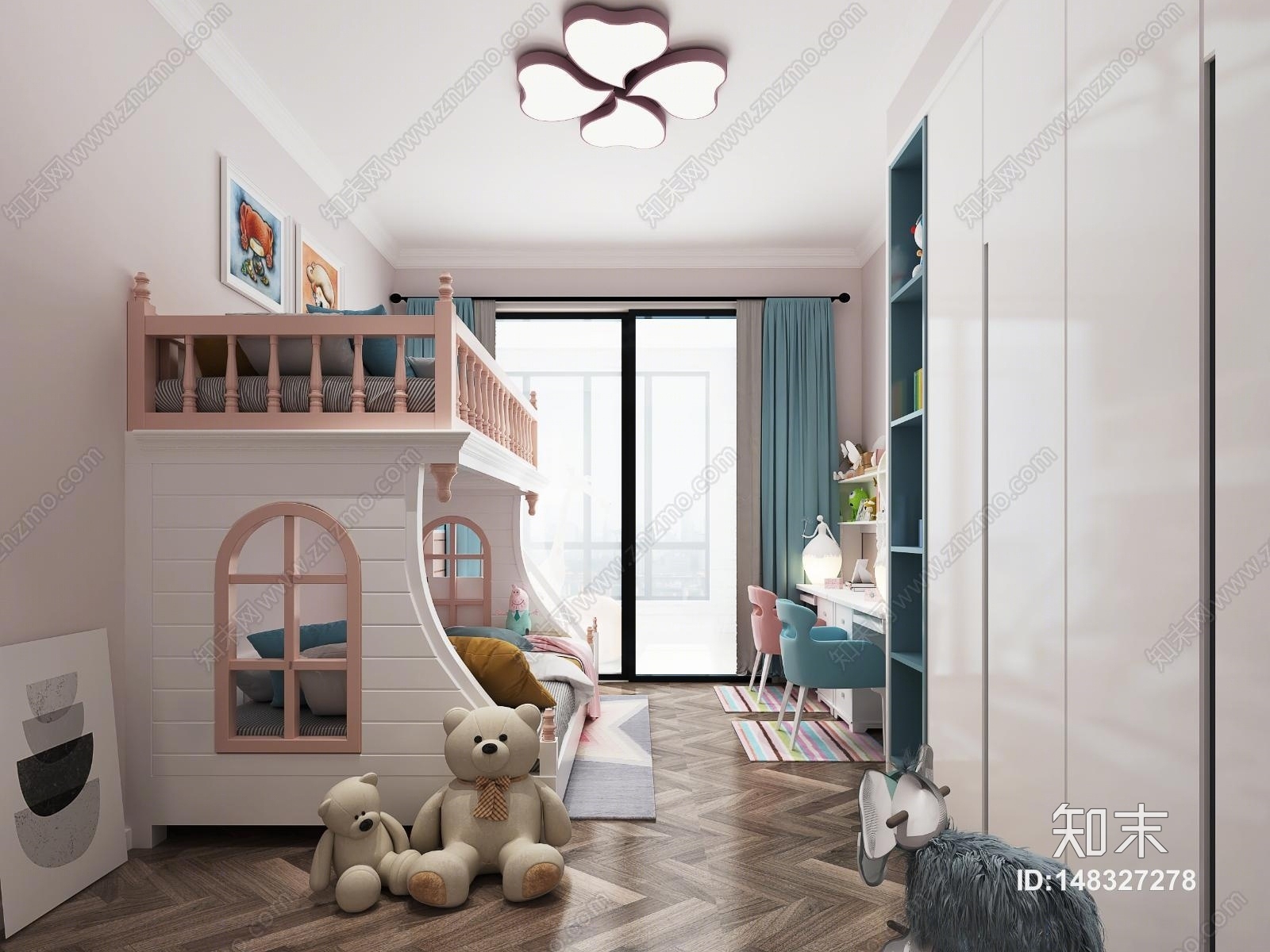 简欧女孩房公主房卧室3D模型下载【ID:148327278】