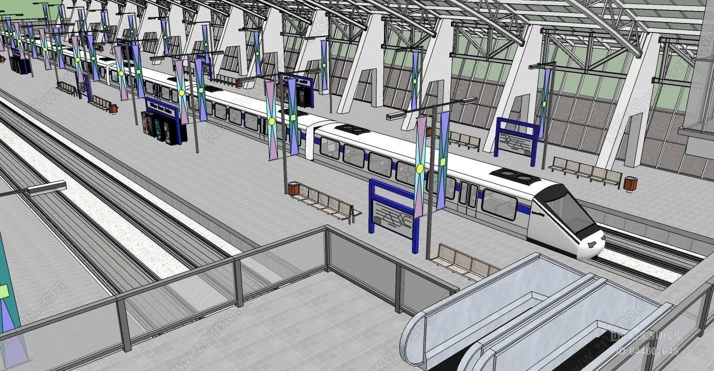 现代高铁动车站SU模型下载【ID:644607045】