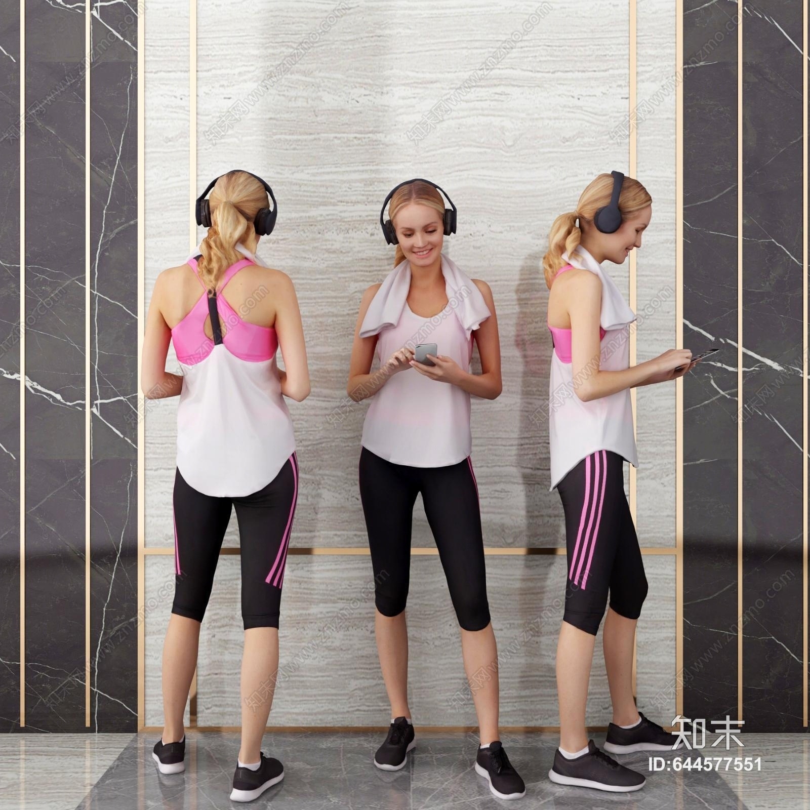 现代健身美女模特3D模型下载【ID:644577551】