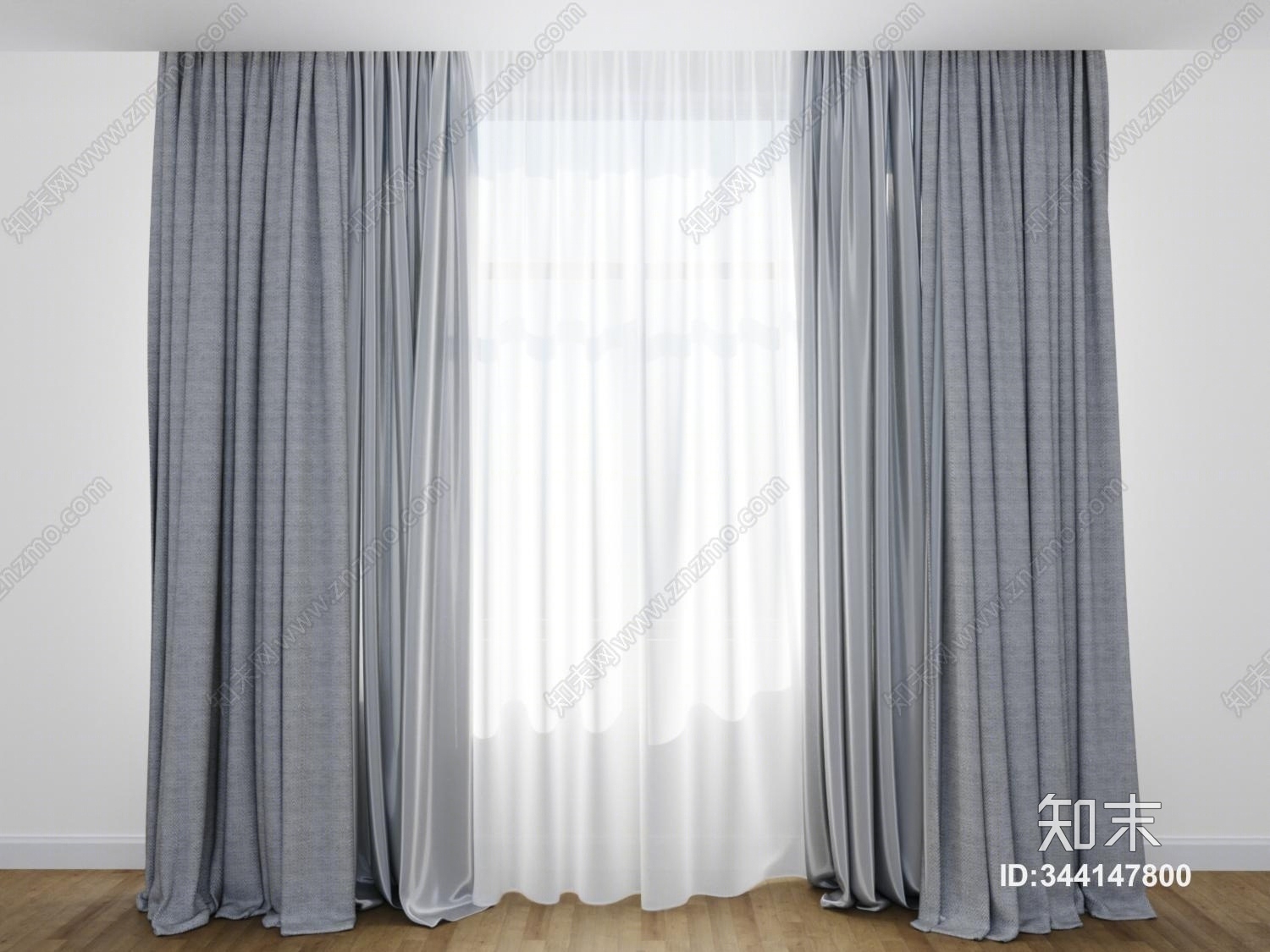 现代布艺窗帘模型3D模型下载【ID:344147800】