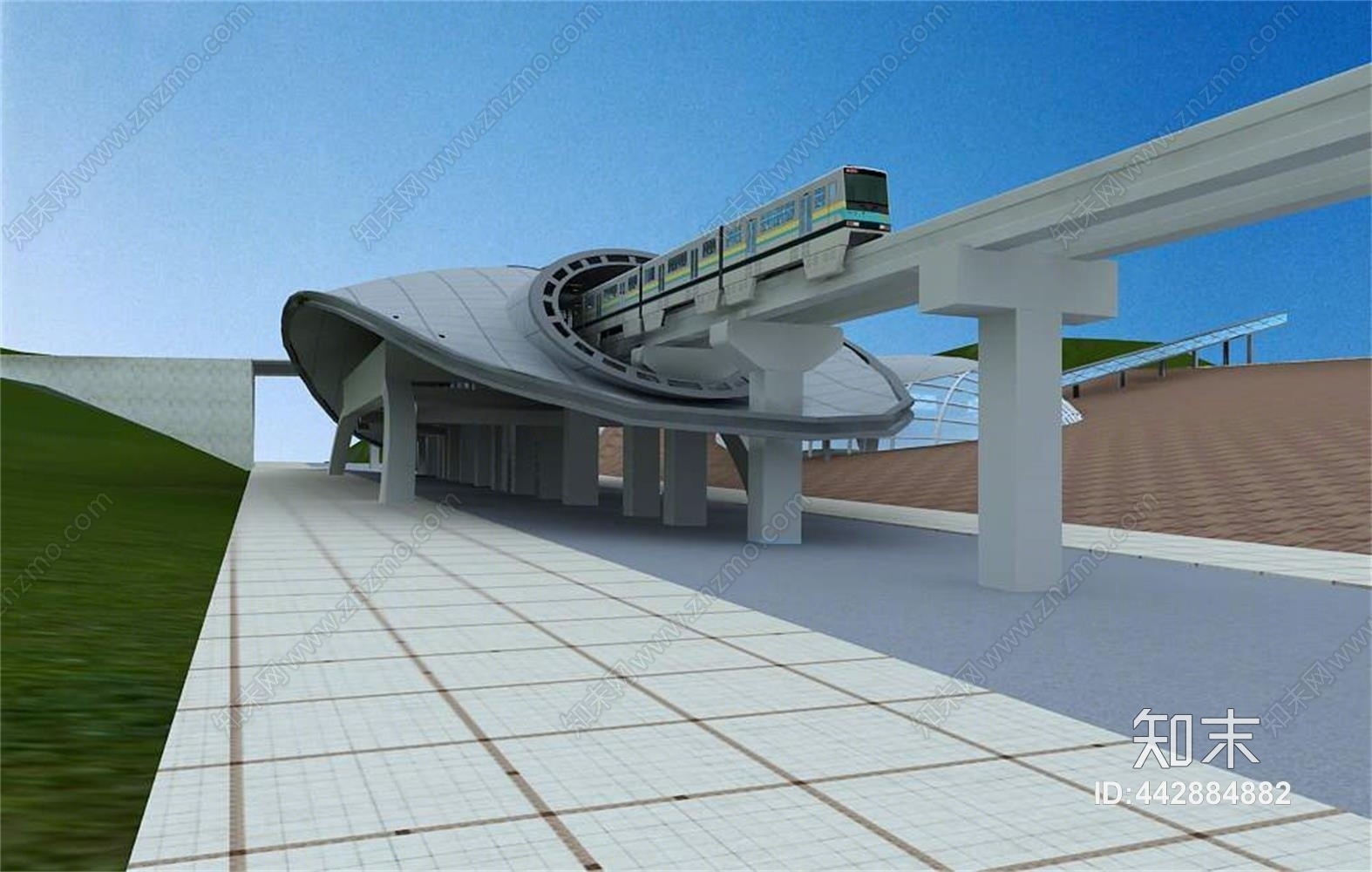 现代轻轨站3D模型下载【ID:442884882】