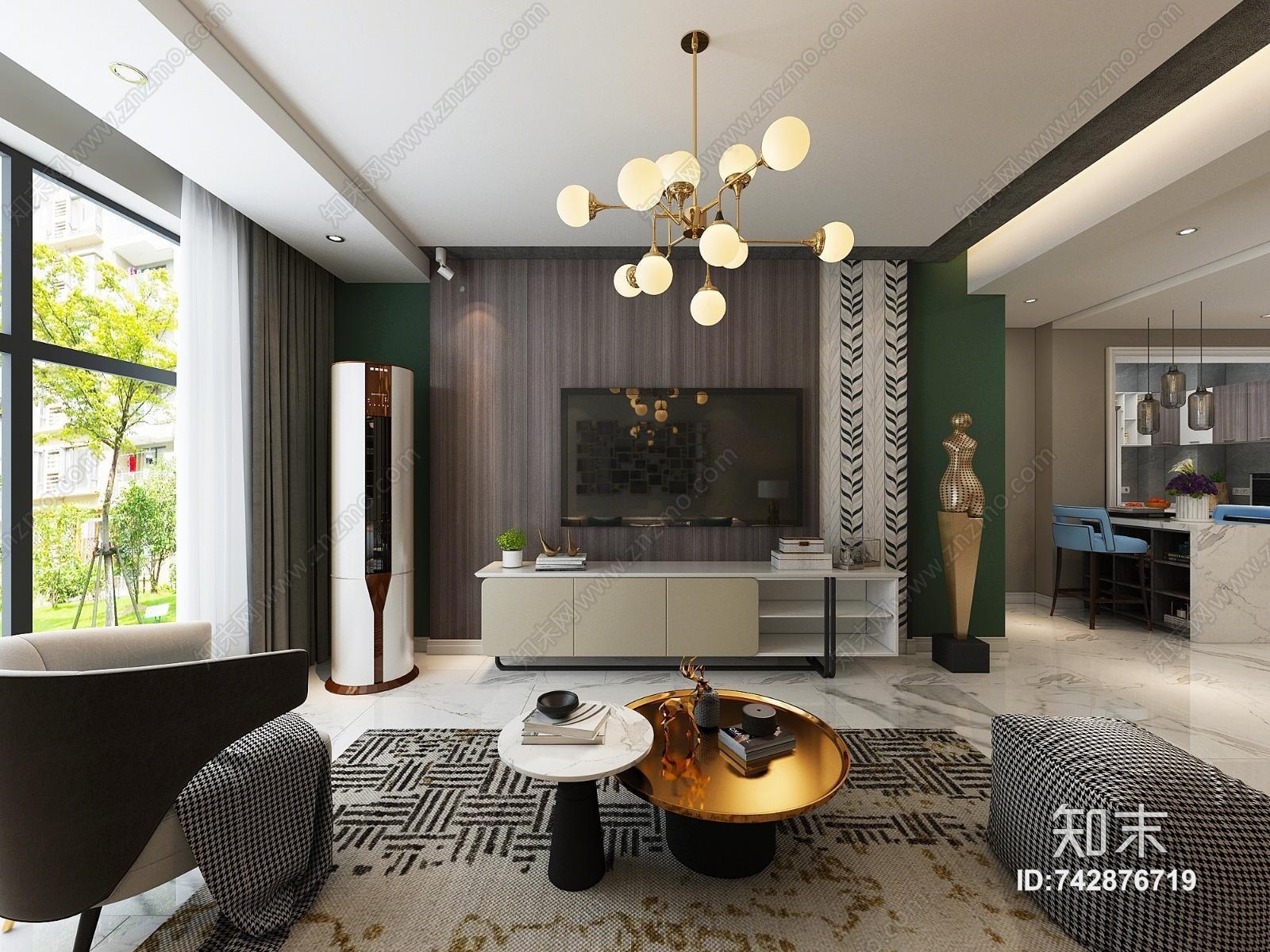 现代小户型客厅3D模型下载【ID:742876719】