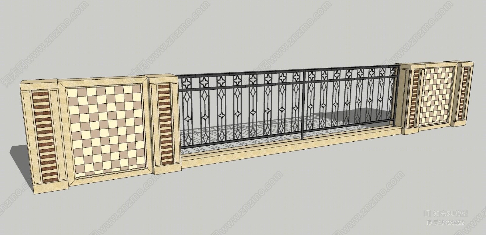 现代铁艺栏杆SU模型下载【ID:743426022】