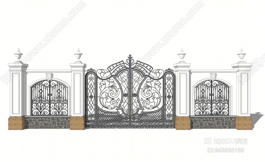 欧式铁艺大门SU模型下载【ID:943050168】