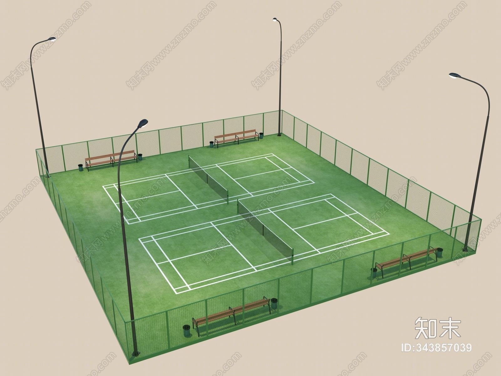 现代风格网球场3D模型下载【ID:343857039】