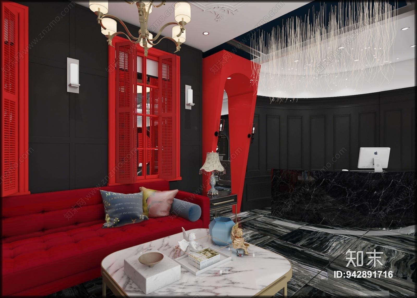简欧黑白色调个性美发店3D模型下载【ID:942891716】