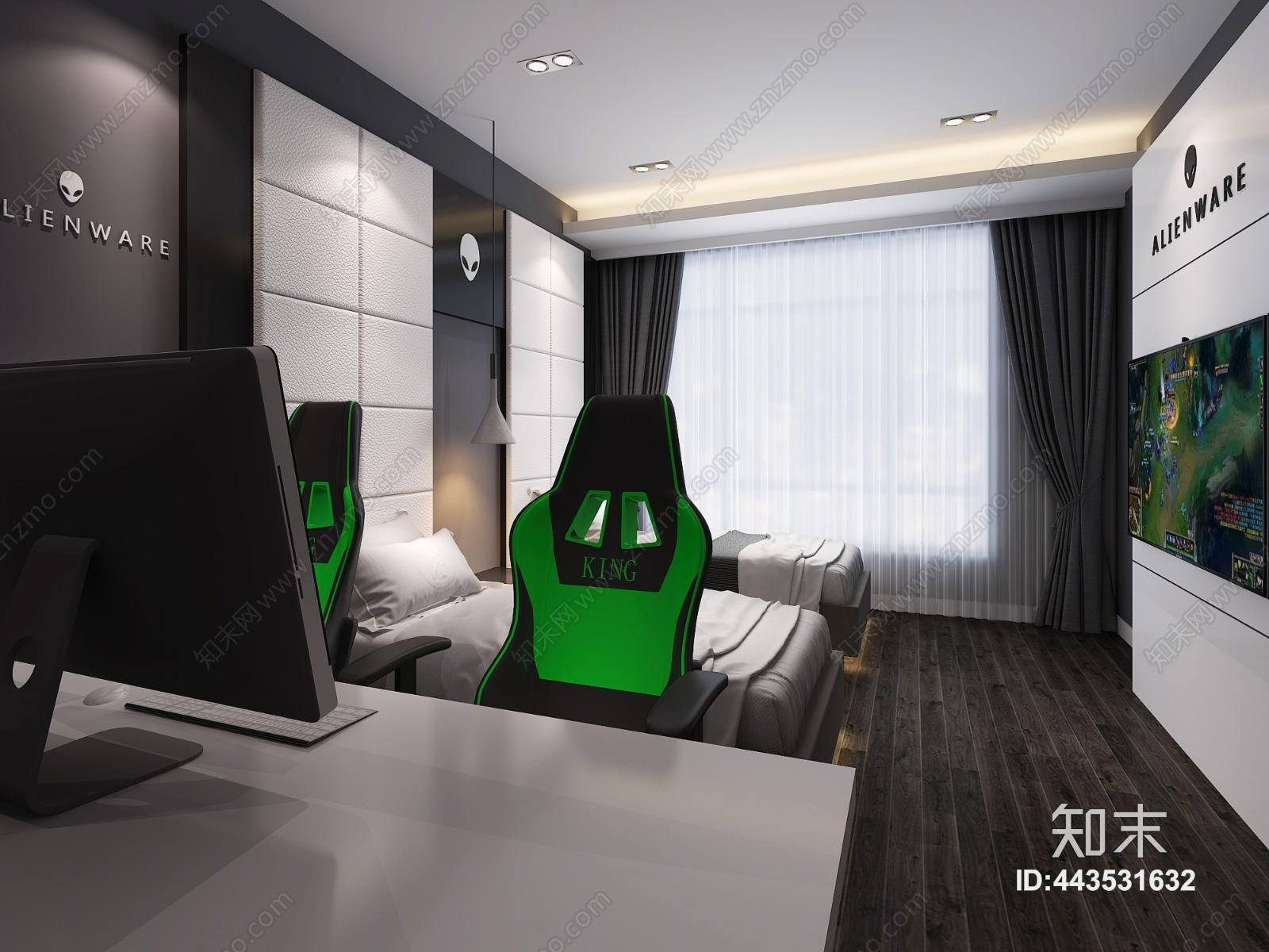 现代电竞主题宾馆房间3D模型下载【ID:443531632】