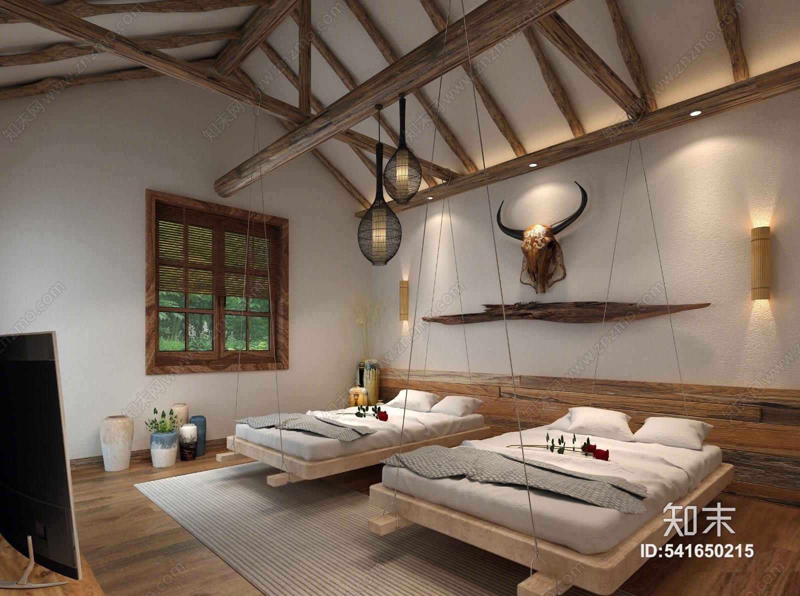 新中式民宿酒店设计3D模型下载【ID:541650215】