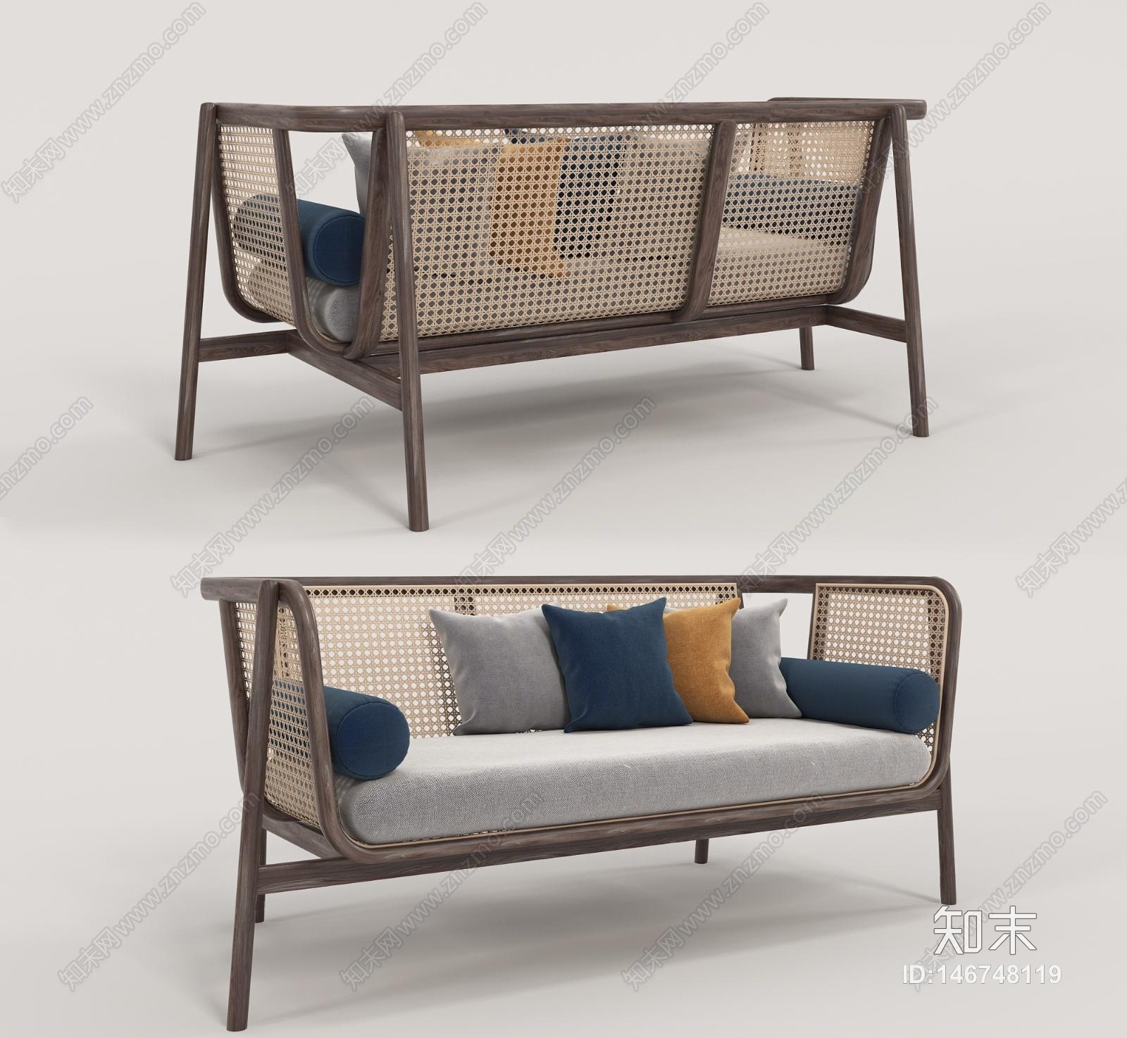 东南亚藤艺双人沙发3D模型下载【ID:146748119】