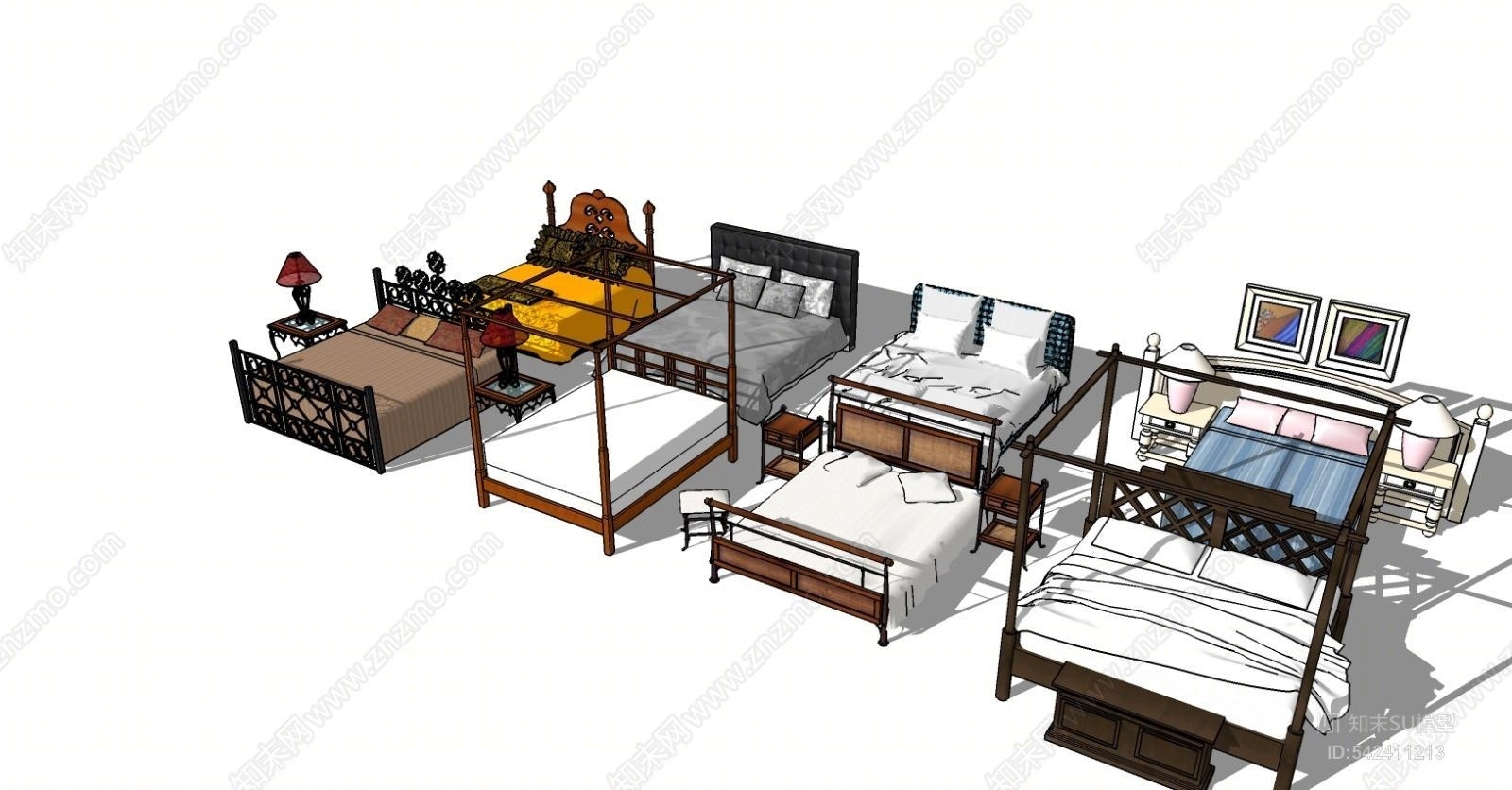 床合集SU模型下载【ID:542411213】