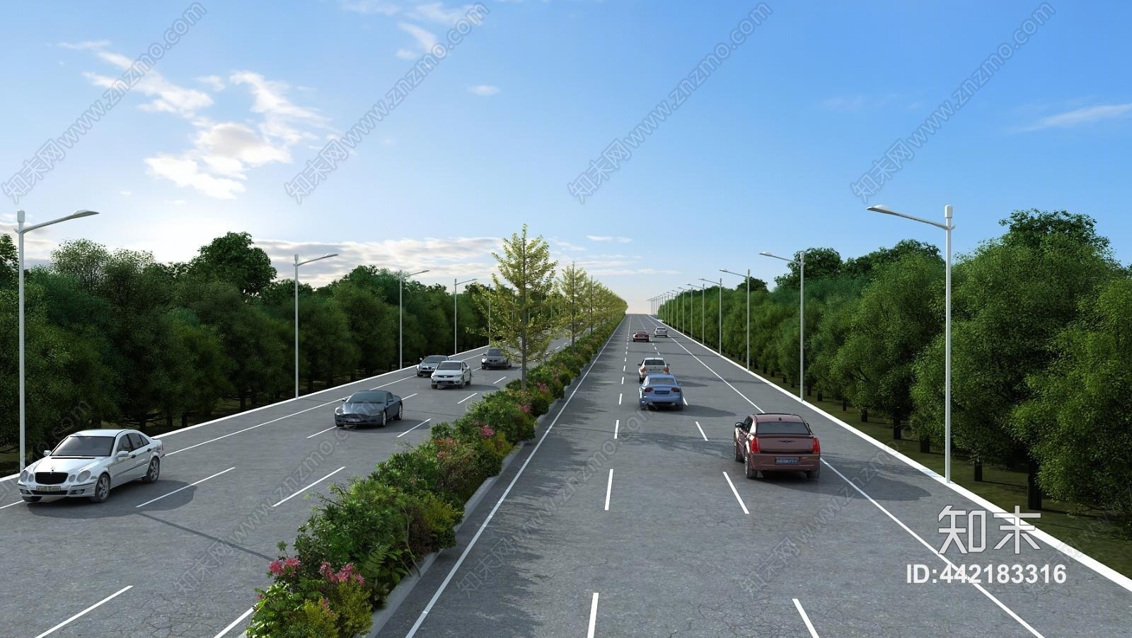 现代双向六车道3D模型下载【ID:442183316】
